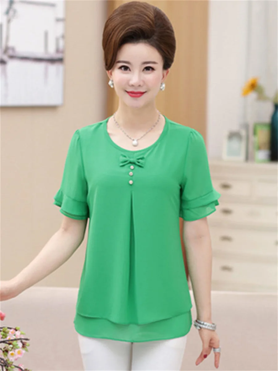 5XL Women Spring Summer Blouses Shirts Lady Fashion Casual Short SleeveO-Neck Collar Solid Color Blusas Tops G2193