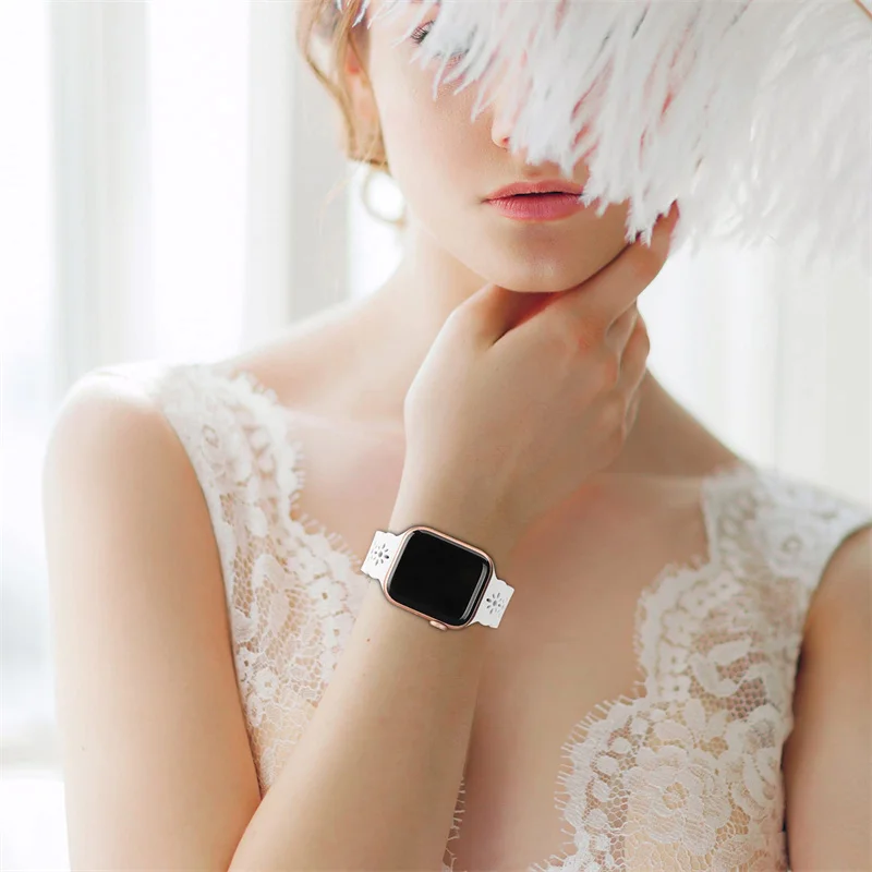 Slim Lace Strap for Apple watch band 40mm 44mm 41mm 45mm 38mm 42mm 49mm 45 mm Silicone bracelet iWatch series 8 se 7 6 5 3 Ultra