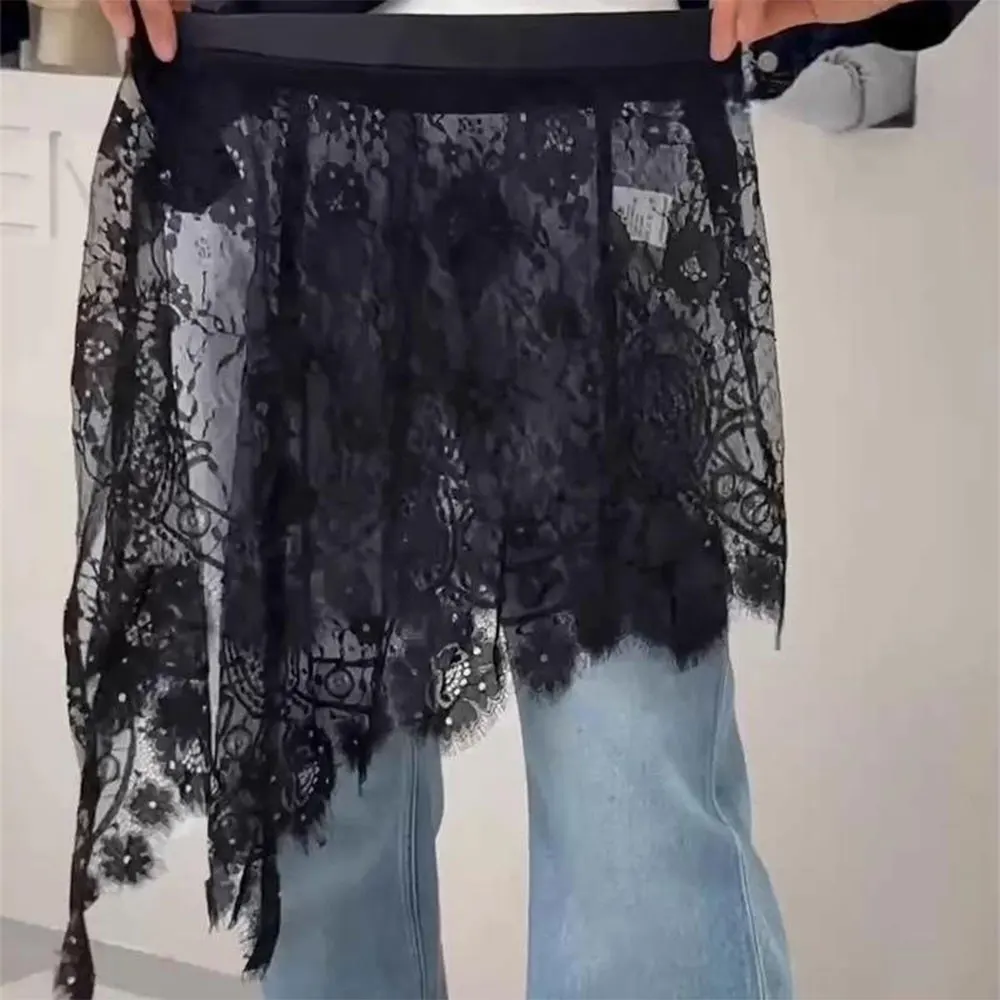 

Корейские кружевные мини-юбки, джинсовые шорты, короткие юбки с цветочным кружевом, юбки с высокой талией в стиле Харадзюку, юбки с оборками, юбки-шорты для девочек