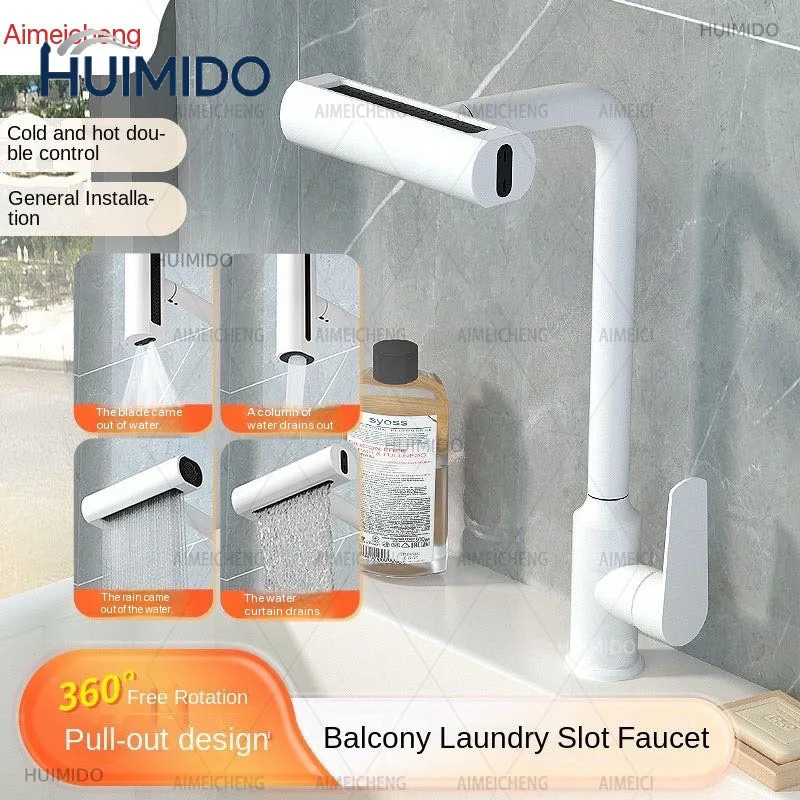 360° Rotating Faucet 3-way Kitchen Faucet White Intelligent Cold Hot Mixer Taps Rotatable Sink Lifting Basin Faucet