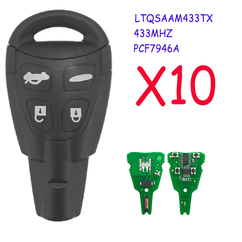 10X Car Remote Key 4 Buttons 433MHZ Smart Car Key for Saab 9-3 93 2003-2007 LTQSAAM433TX with PCF7946AT chip with blade