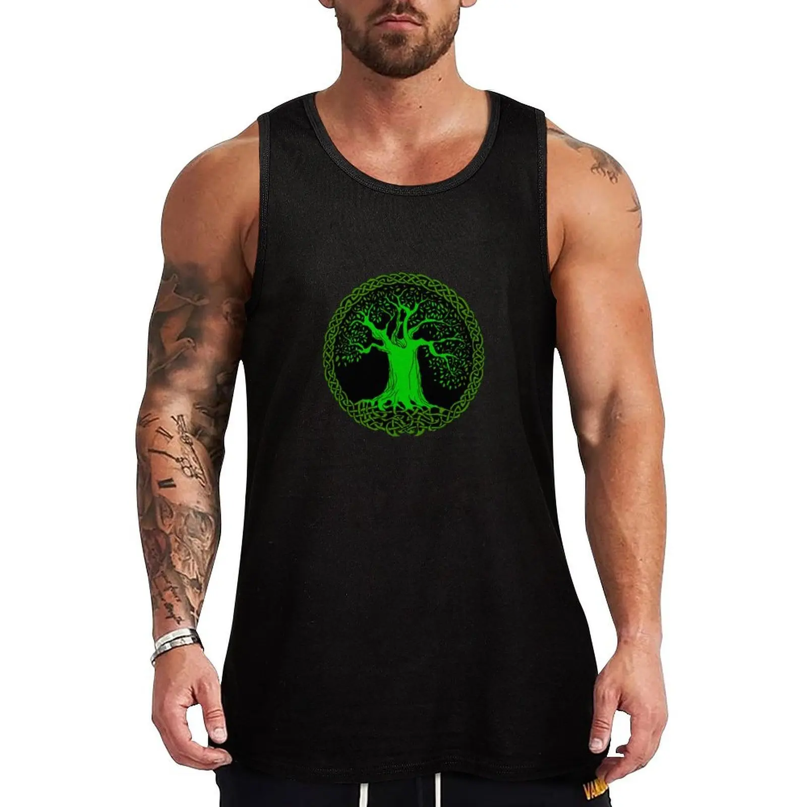 

Celtic Tree (Green version) Tank Top Vintage Graphic Tank Top Retro Print Sleeveless Tee