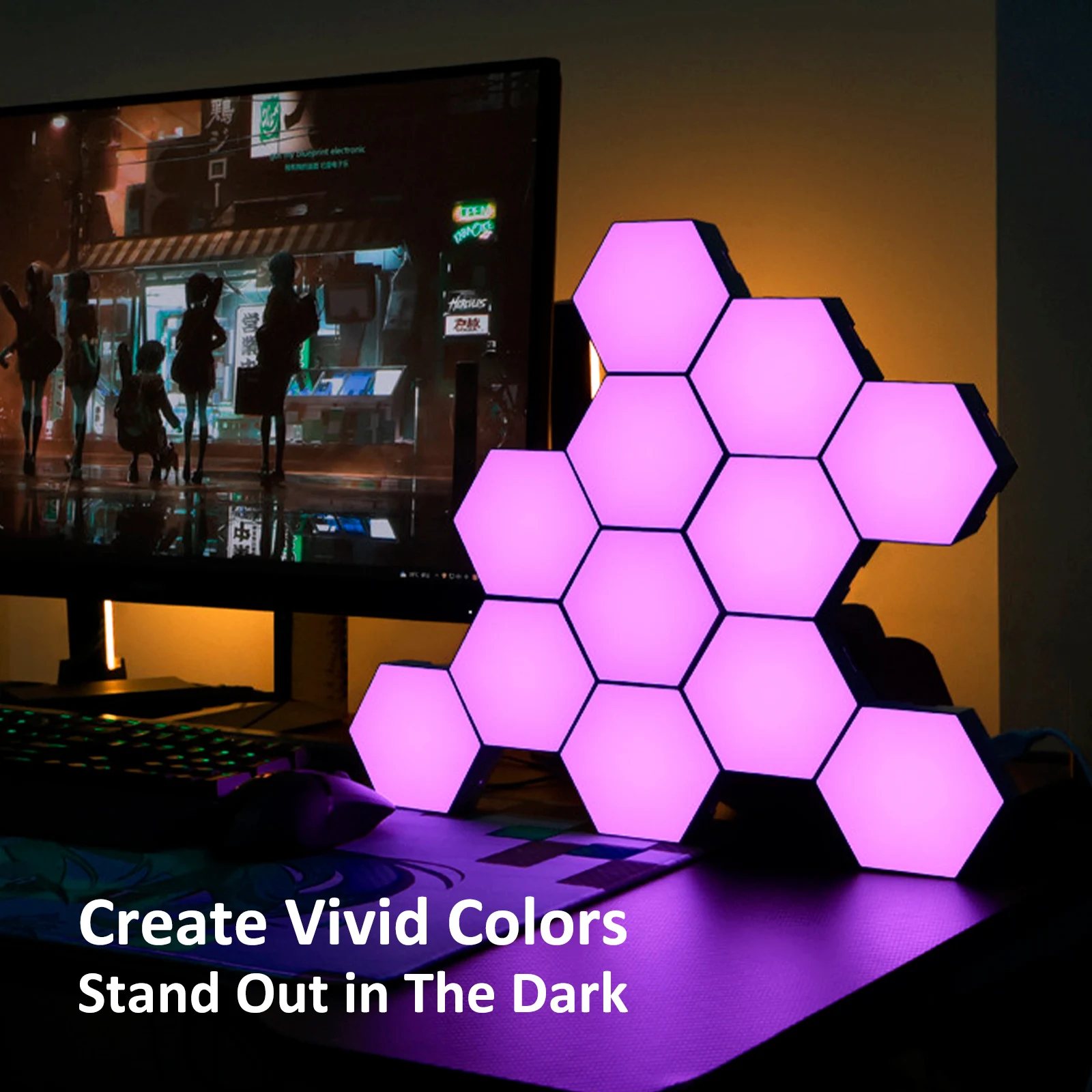 

Стандартная Шестигранная стена, умная модульная самодельная лампа с Сотами RGB, с дистанционным управлением через приложение и синхронизацией музыки для игровой комнаты, Bluetooth APP