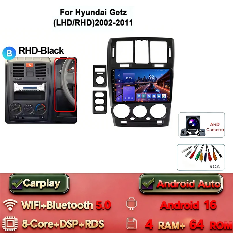 Android 16 Carplay Android Auto 4G WIFI voor HYUNDAI GETZ 2002-2011 GPS DSP BT 2Din Touchscreen multimedia Autoradio