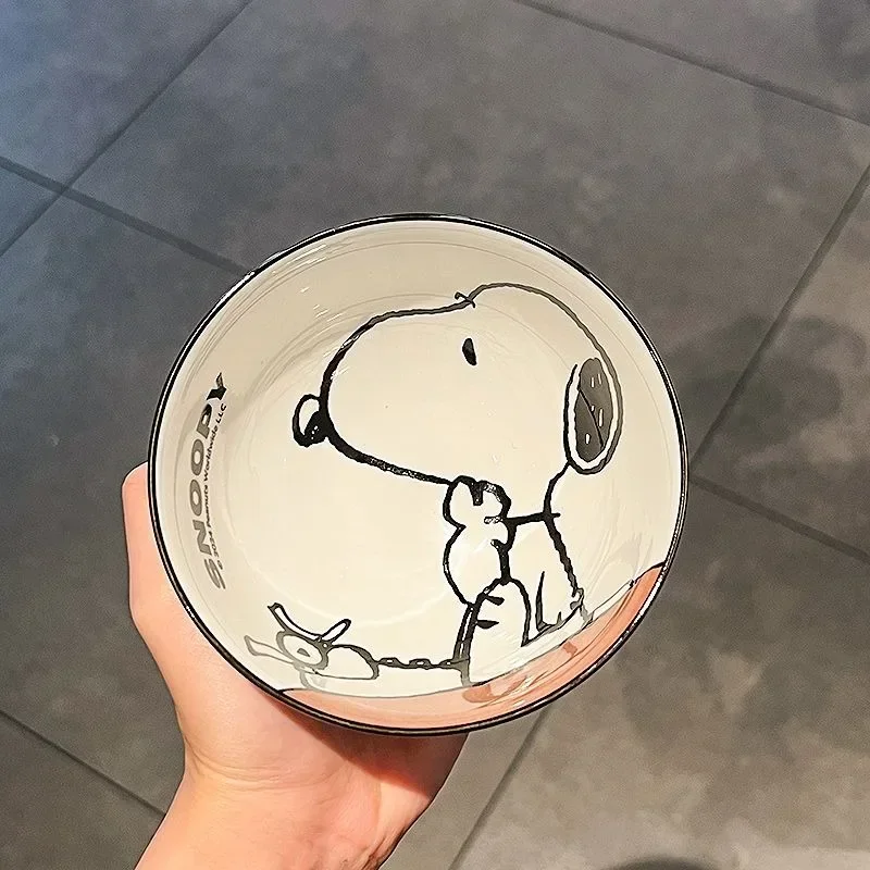 Snoopy High-looking Household Printed Round Ceramic Bowl Restaurant Table Eating and Drinking Porridge Tableware Set Rice Bowl