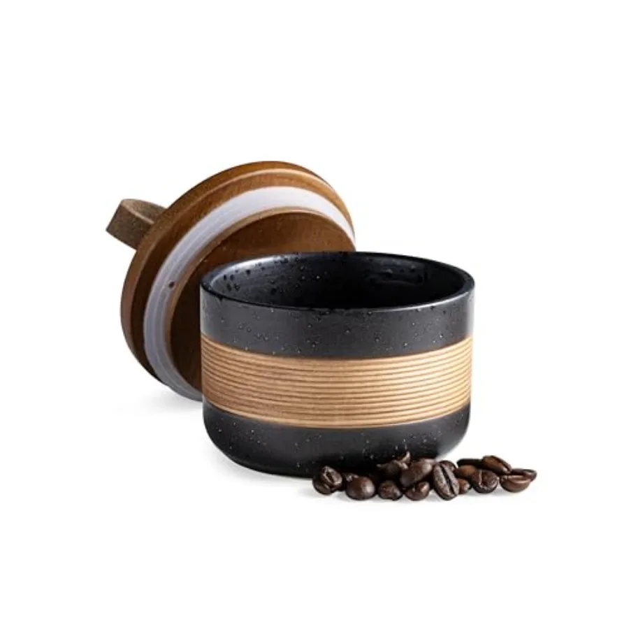 Tarro Pequeño de Cerámica con Tapa, Contenedor de Café, Tarros de Almacenamiento de Alimentos para Cocina, para Especias, Azúcar, Bolsitas de Té, Contenedor de Matcha Hermético, Staca