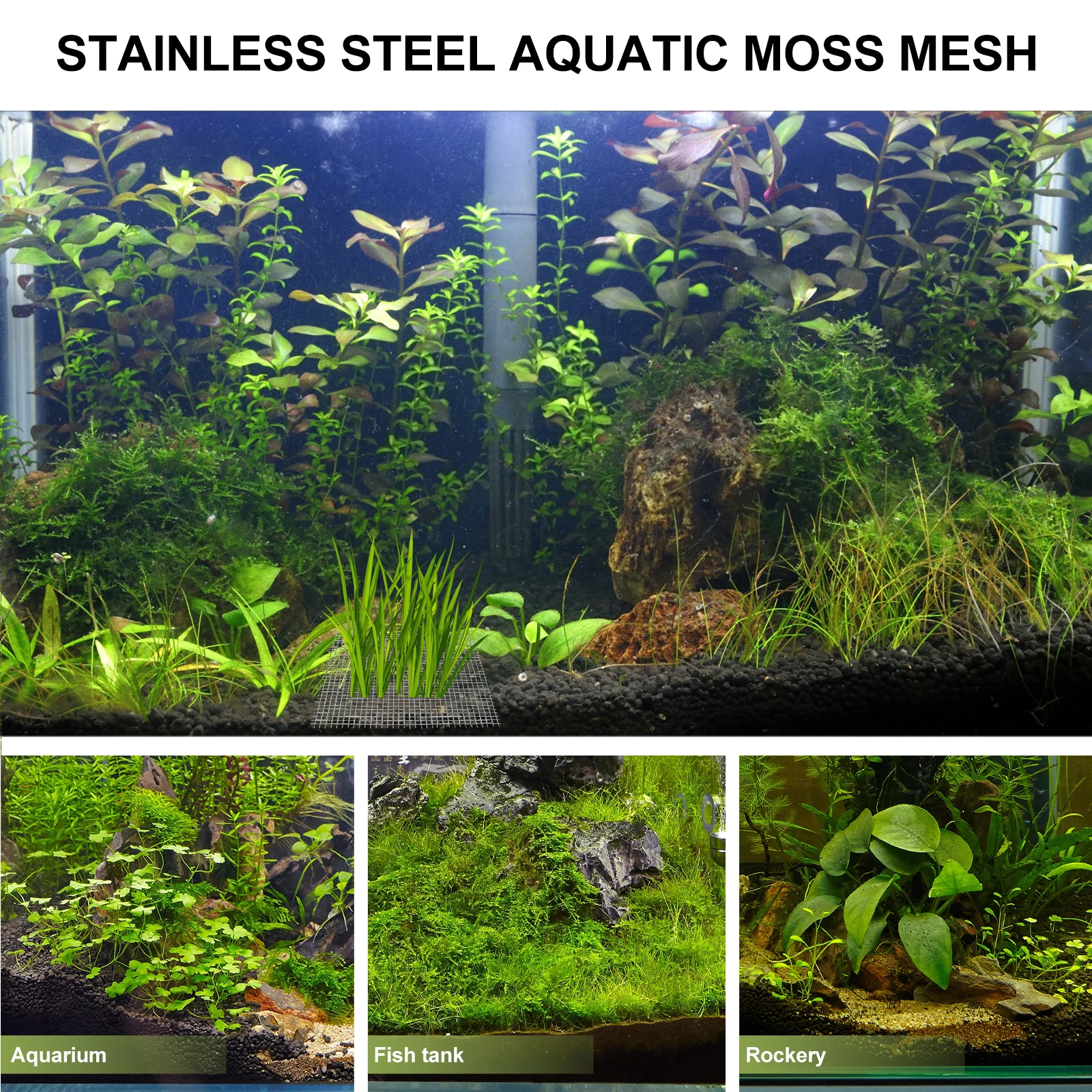 

15pcs Stainless Tank Plants Net for Moss Carpet Reptiles Aquarium Wall Fish Seaweed Mesh Decor Durable Moss Carpet