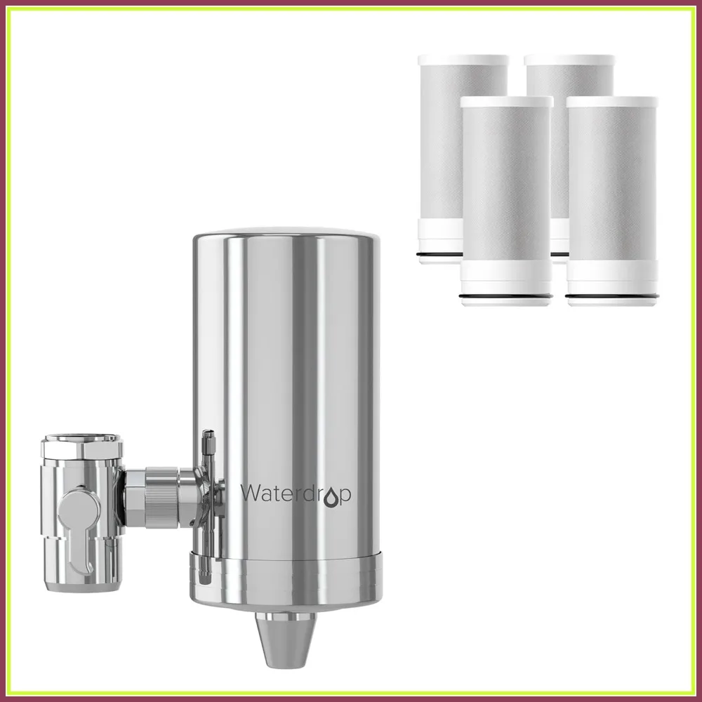 Sink Water Filter Faucet, 360° Rotating Stainless Steel, NSF Certified, Reduces Chlorine, 12-Month Life, 4 Filters