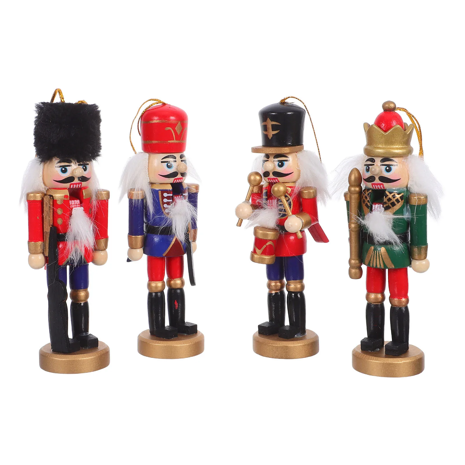 

4Pcs Nutcracker Wooden Soldier Christmas Hand-Carved Decoration Table Bookshelf Mantel Accent Nutcracker Christmas Decor