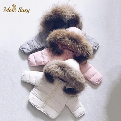 Baby Boy Girl Winte Down Jacket Thick Cotton Padded Infant Toddler Fur Hooded Coat Solid Snow Suit Zipper Baby Clothes 1-7Y