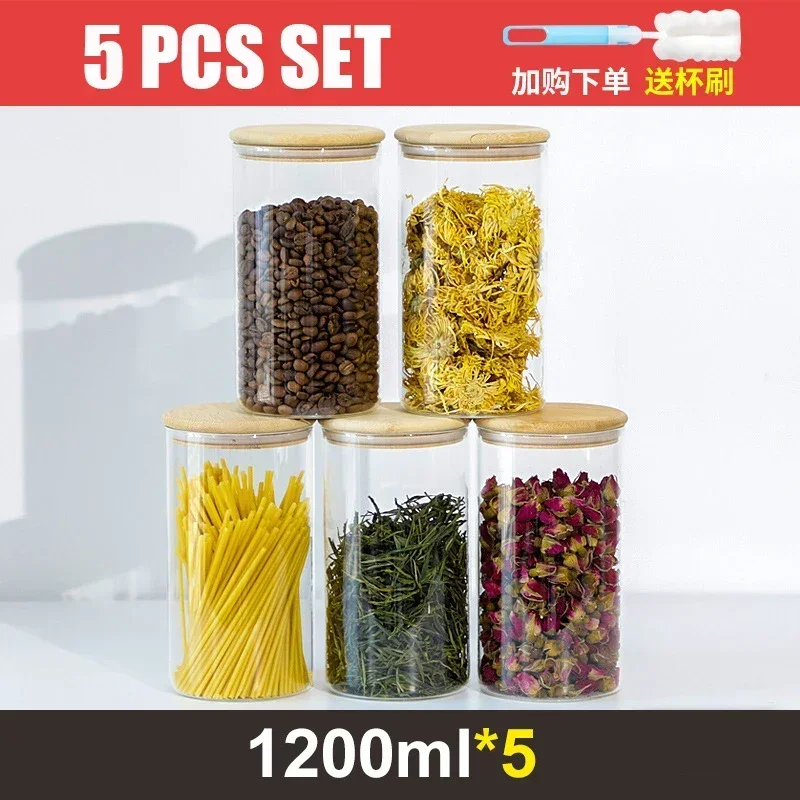 Storage Jars Kitchen Grain Storage Box Jar Food Grade Bottle Container with Lid Tea Storage Jar 5PCS-6PCS SET 450ml 800ml 1200ml