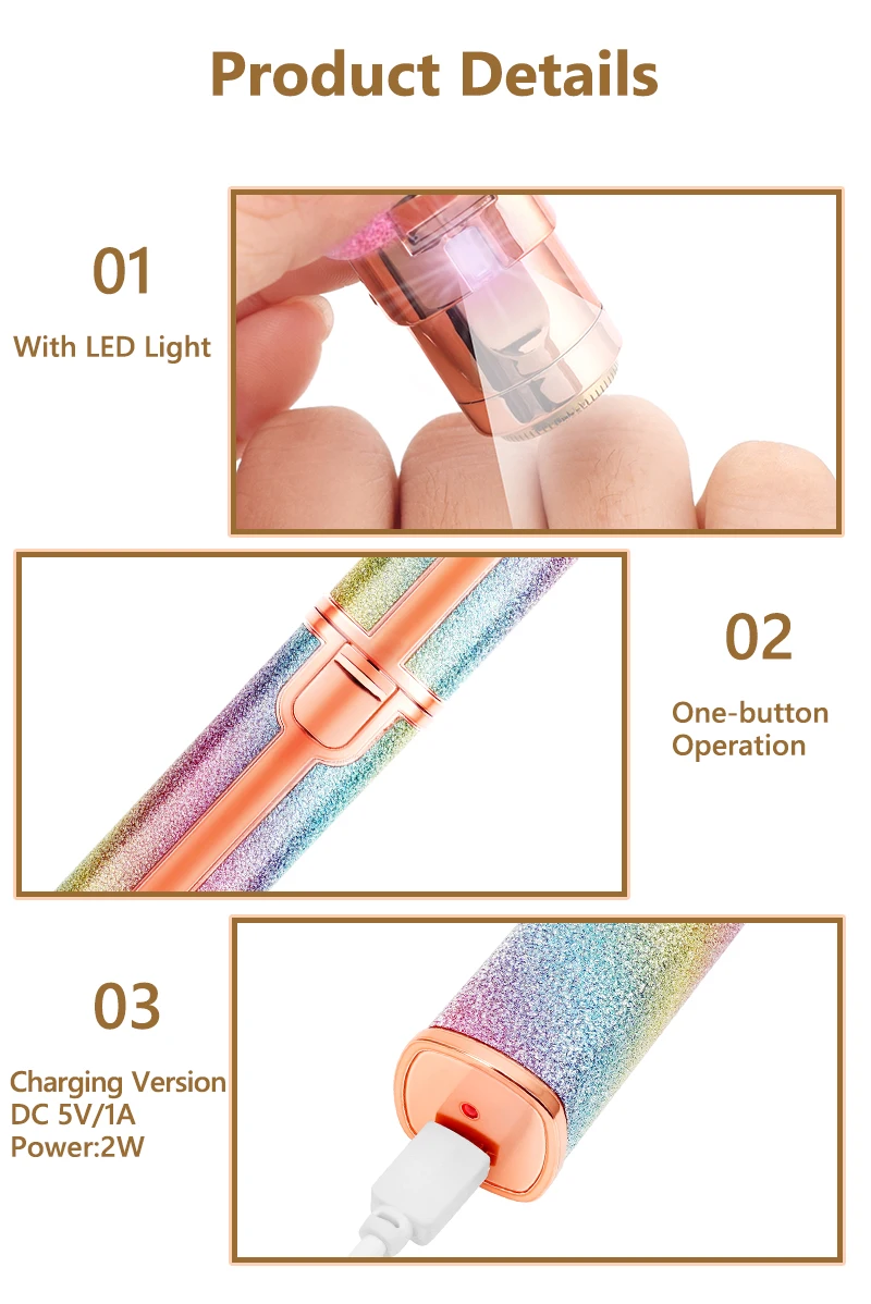 2 in 1 전기 눈썹 트리머 메이크업 무통 눈썹 제모기 면도기, 면도기 휴대용 얼굴 털 제거기 레이디 제모기