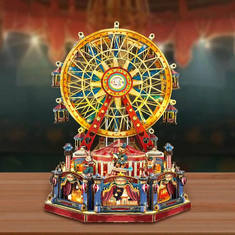 Carillon con ruota panoramica del secolo fai-da-te Case delle bambole Kit modello in miniatura in legno Puzzle 3D Casa delle bambole con mobili per regali di amici