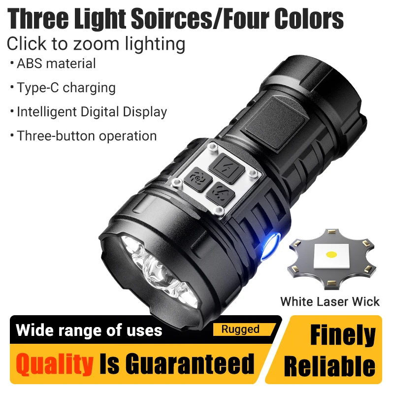 Multi-function portable outdoor flashlight power display rear magnetic built-in battery uv flashlight emergency lights