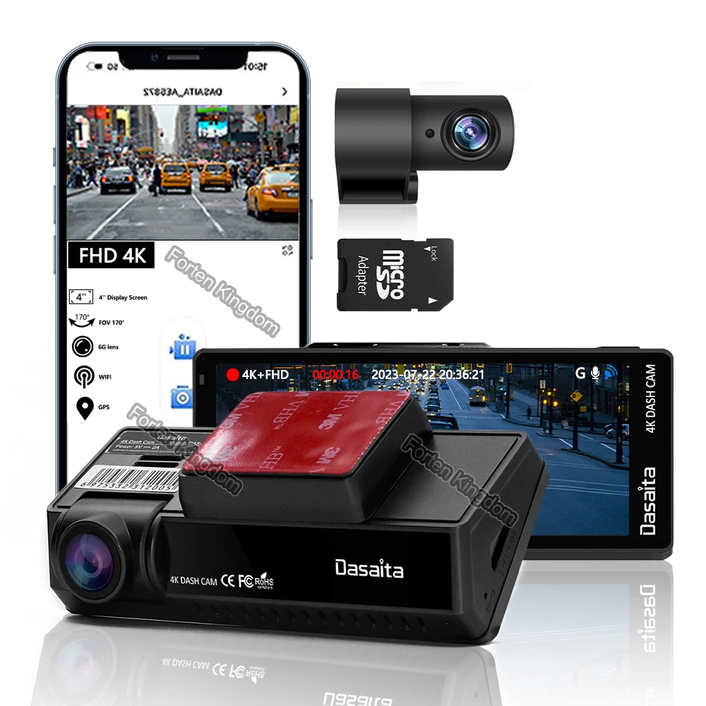 Dasaita Dash Cam Front And Rear 4K+1080P Dual Dash Camera WiFi Loop Recording Tachograph Dashboard Camera Night Vision For Cars