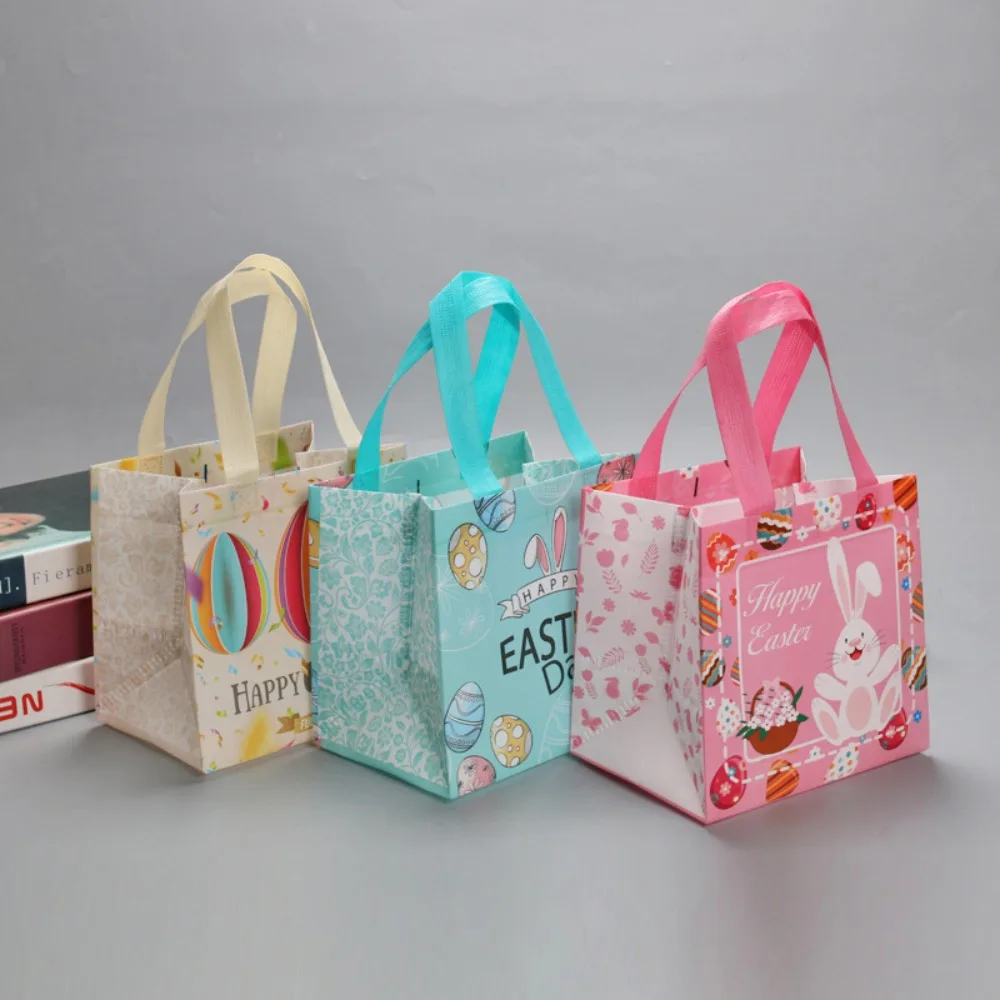 Egg Bunny Easter Gift Tote Bags Laminating Nonwoven Environmental Shopping Bags Large Capacity Dust Moisture-Proof Firm Handbag