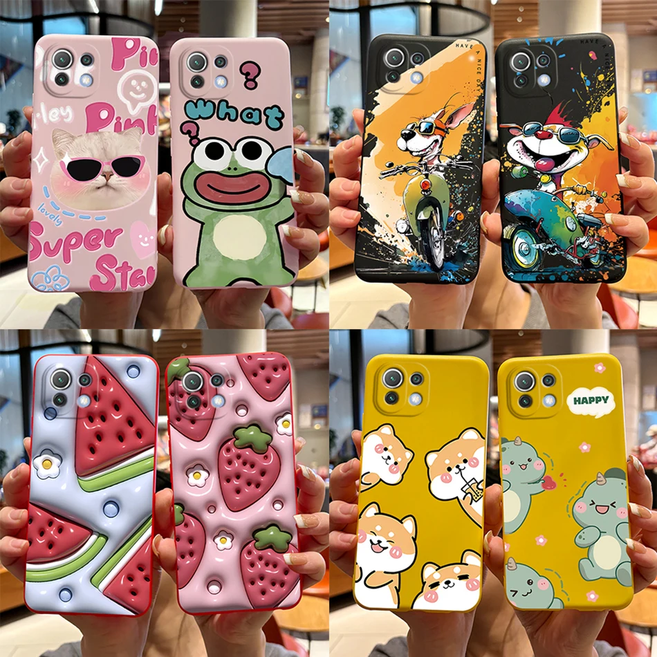 For Xiaomi Mi 11 Lite Phone Case Cover Matte Shockproof Soft Silicone Cartoons Protector Bumper For Xiaomi 11 Lite 5G NE Fundas