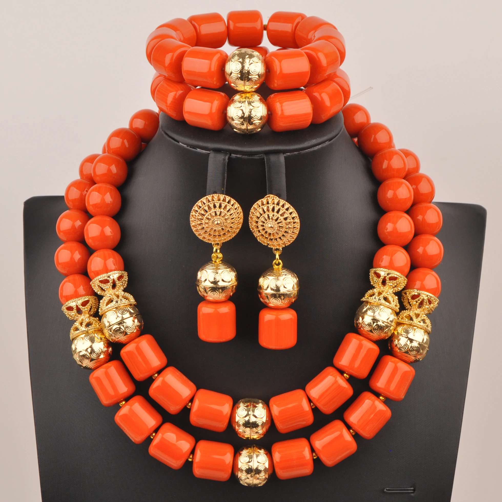 

Orange Artificial Coral Necklace African Wedding Beads Nigerian Bridal Jewelry Sets