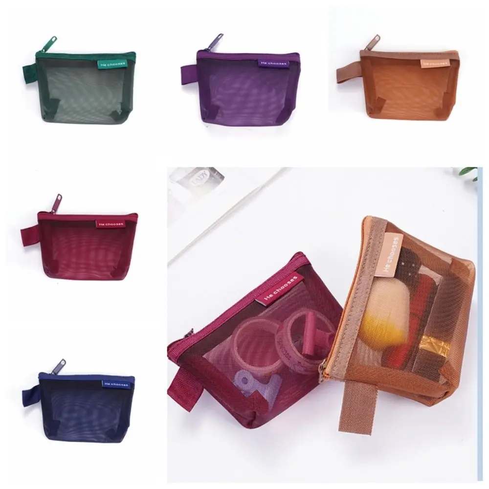 Bolsa de cosméticos para lápiz labial, bolsa de malla transparente, bolsa de artículos pequeños, bolsa de almacenamiento de Cable de datos, Mini monedero, bolsa de almacenamiento de servilletas sanitarias