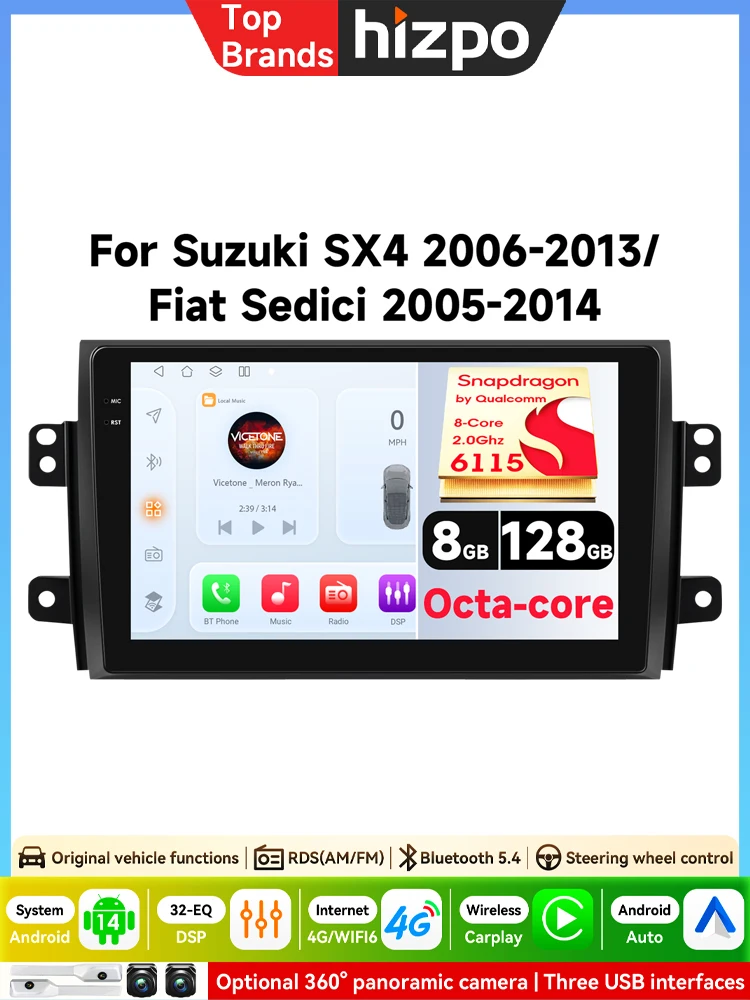 Radio samochodowe z ekranem AI, Android, 4G+WIFI, Carplay do Suzuki SX4 2006-2013, do Fiat Sedici 2005-2014, multimedialny system GPS 2din Autoradio — 2