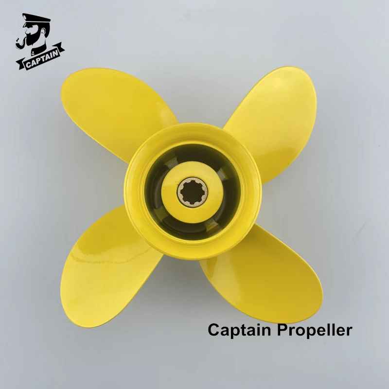 Captain Marine Boat Propeller 9 1/4X10 Fit Yamaha Honda Outboard Engine 8HP 9.9HP 15HP 20HP Aluminum Propeller 8 Spline 4 Blades