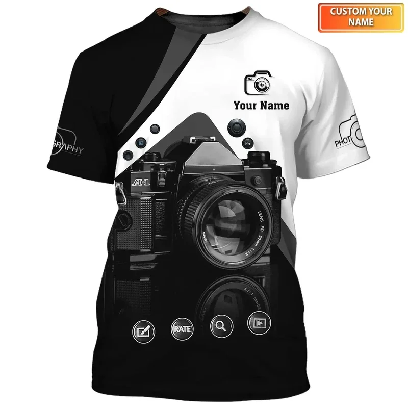 Fashionable New Camera Photography Pattern Men's Printed T-shirt Street Harajuku O-neck Large Customized Short Sleeve