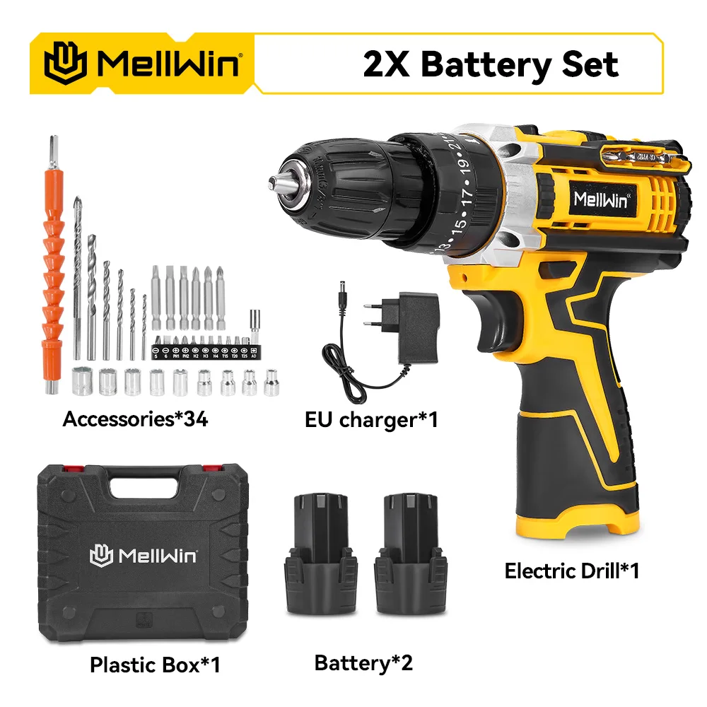 MELLWIN 25 + 3 Koppel Draadloze Elektrische Klopboormachine Set Multifunctionele Elektrische Schroevendraaier Tool Sets Voor Makita 18V Batterij pin