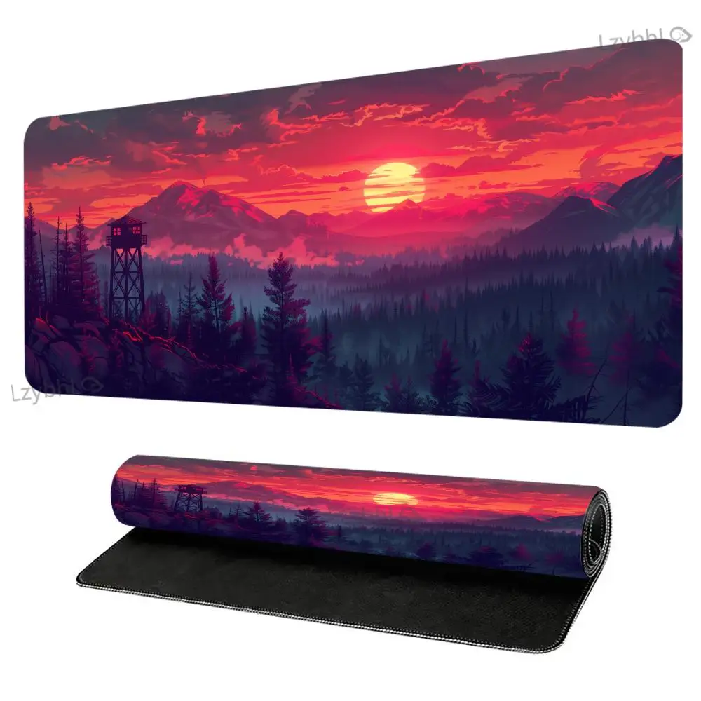 لوحة ماوس على شكل قمر بمناظر طبيعية ساكورا، لوحة ماوس ألعاب مطاطية كبيرة مضادة للانزلاق، حصيرة مكتبية متينة بحافة سميكة مناسبة لألعاب المكتب #4