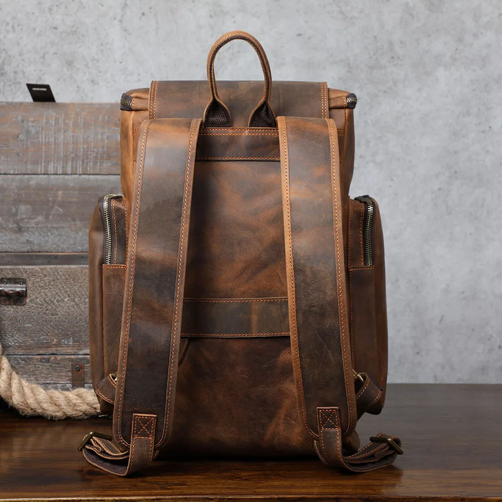 S.WORKER Vintage Echtleder-Rucksack Laptop-Tasche Casual Crazy-Horse-Leder Schultasche Outdoor-Reise-Weekender-Tasche – Detail 10