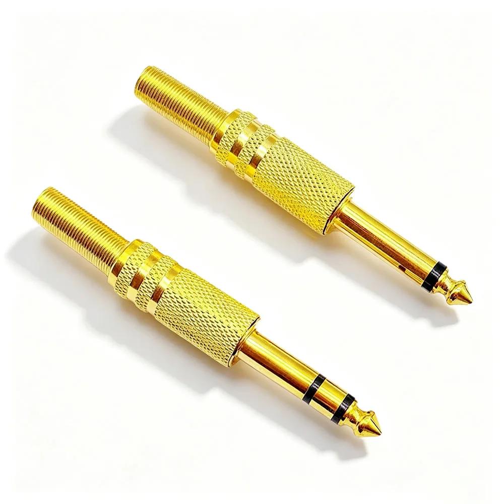 Gold Plated Mono Stereo 6.35mm 6.5mm Soldering Audio Plug 2/3 Pole Metal 1/4 Inch Connector For Mic Guitar Amp Mixer Recording