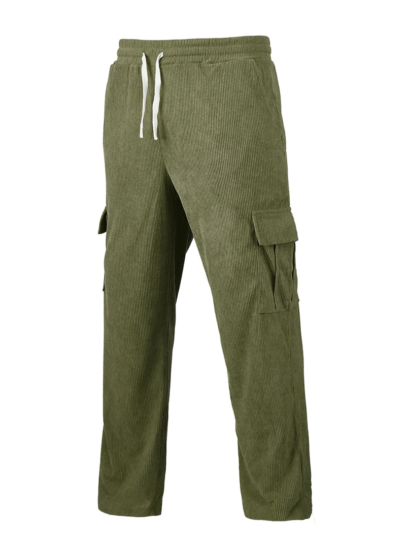 Herren Cord-Cargohose mit Elastischem Bund und Kordelzug, Lässige Hose mit Seitentaschen, Gerades Bein für Frühling und Herbst – Detail 24