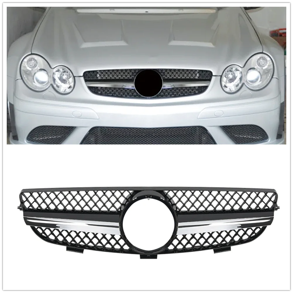 

New！ Front Grille For Mercedes-Benz CLK Class W209 2003-2009 CLK320 CLK500 Black Car Upper Bumper Intake Hood Mesh Grid Racing G