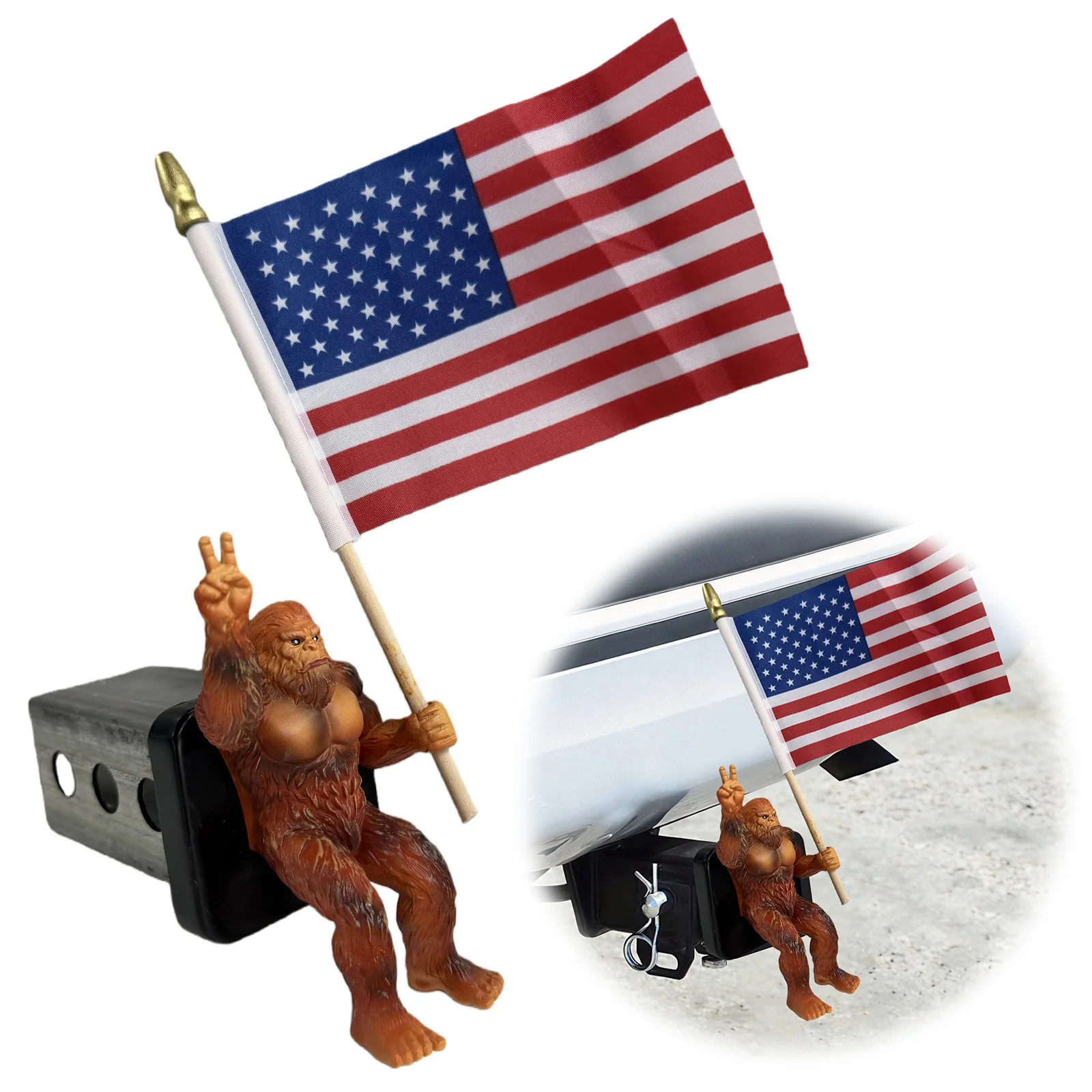 Creature Holding The American Flag Square Tube Plug Cover for 1.25/2 Inch Receivers Hitch Tube Plug for Trucks SUV Cars