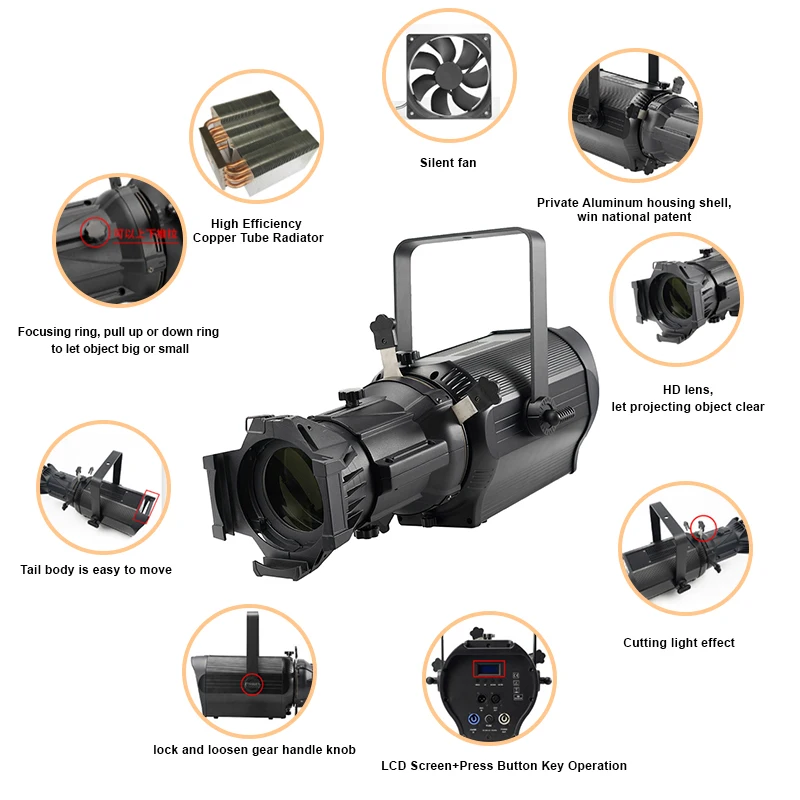 Ellipsoidal Spot Light LED  Spot Profile Light Source Four Style Lights for Speech Film Opera House