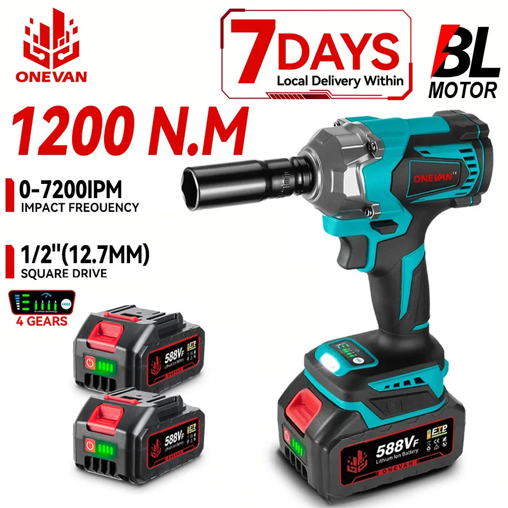 ONEVAN 4 Gears 1200N.M Brushless Electric Impact Wrench 1/2 inch Cordless Screwdriver Electric Drill Tool For Makita Battery Pin
