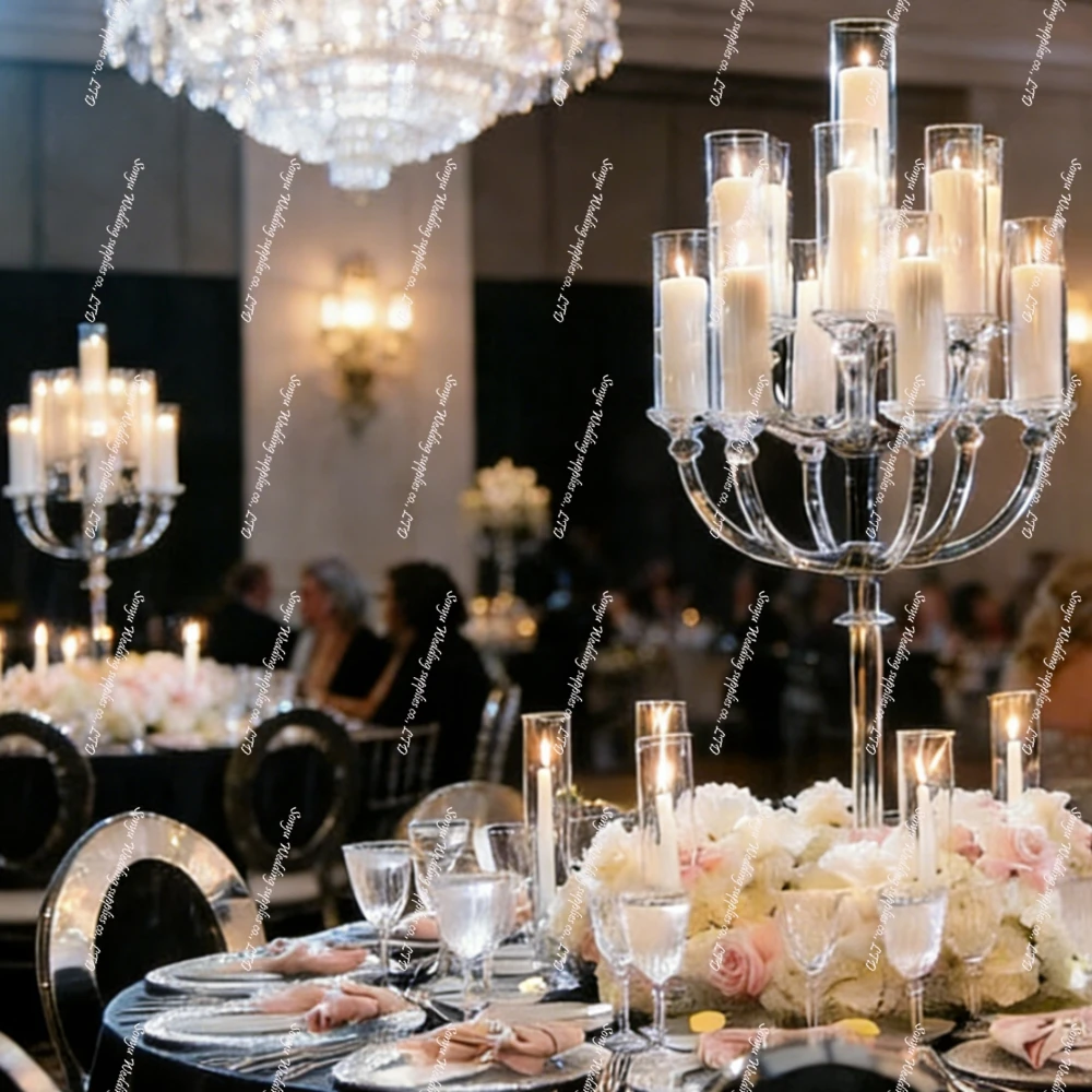 2pcs）New designLarger Tall 9 Arms 120cm Crystal Candelabra Ccenterpieces With Glass Shade for Party Wedding Decoration