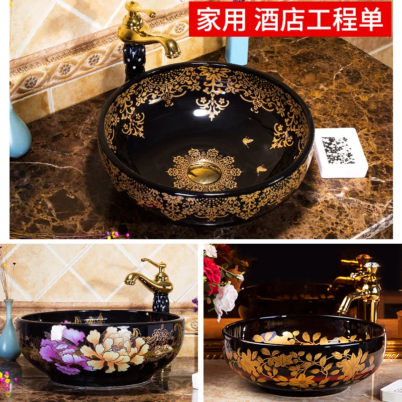 

Ceramic Art Inter-Platform Basin Hotel Wash Golden Luxury round Table European Table