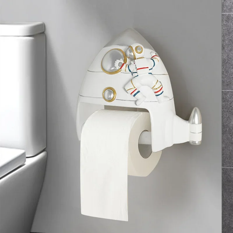 Toilet Roll Holder Resin Rocket Astronaut Wall-mounted Storage Box Tissue Holders Paper Napkin Home Towel