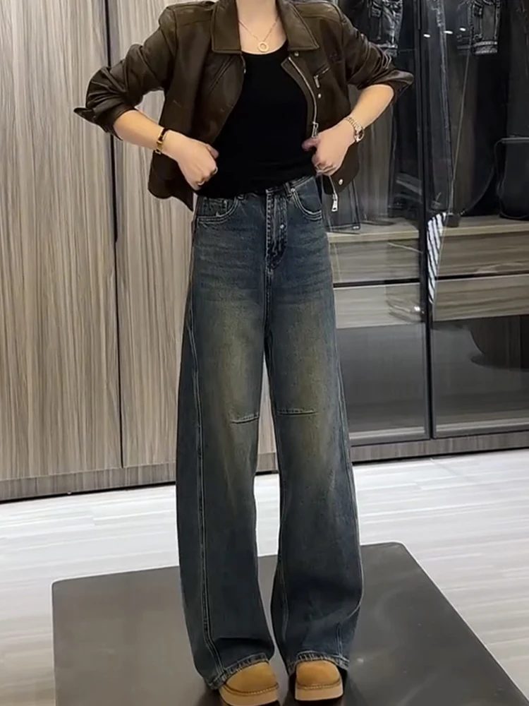 

High Waist Wide Leg Jeans Slim Fit Retro Sle plus Size Women's Pants Spring Autumn Slimming Knife Casual Denim