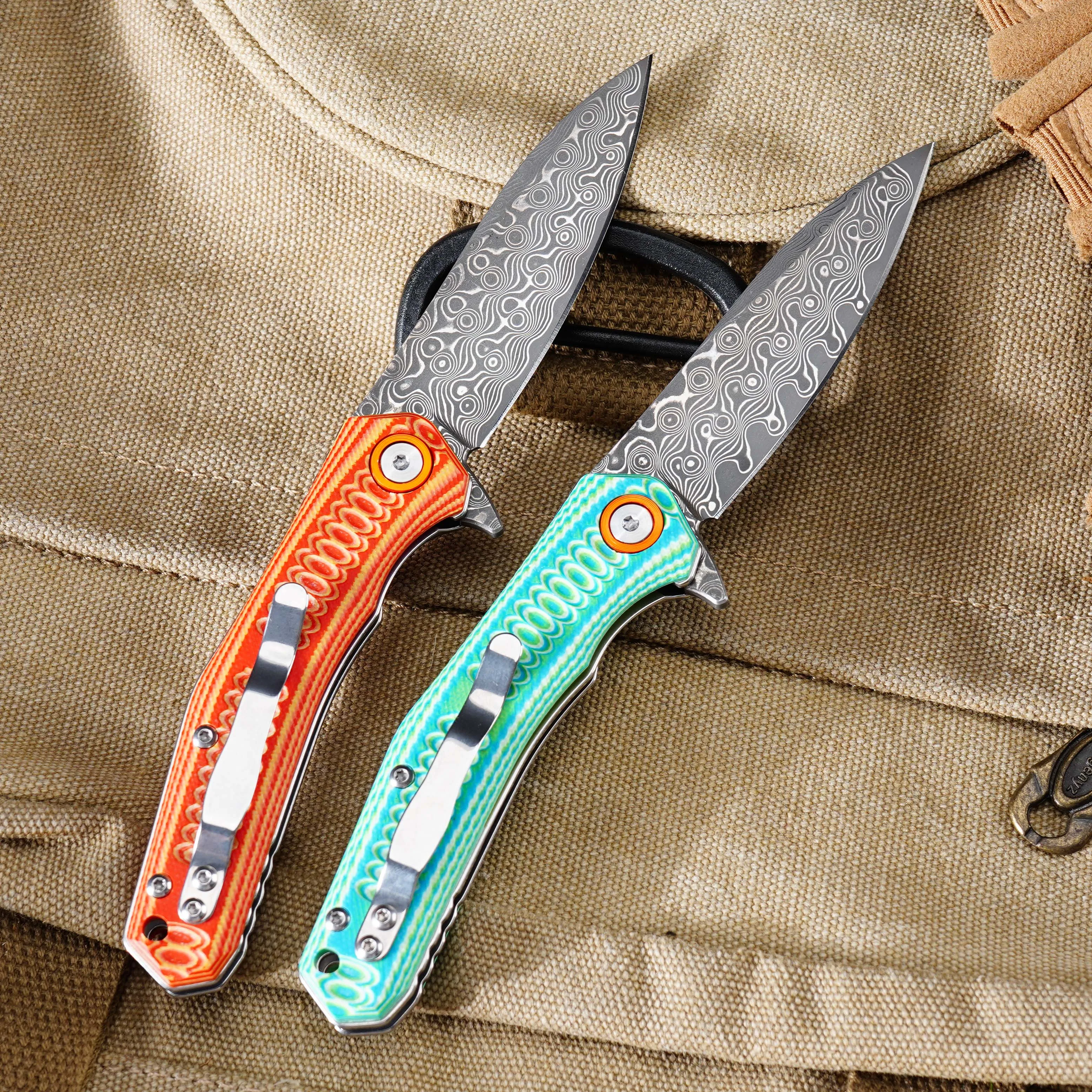 Portable VG10 Damascus Knife Colored G10 Handle Hunting Survival Folding Knives Outdoor Camping Pocket Knife EDC Multi Tools