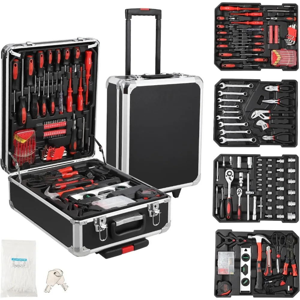 800 Piece Tool Set with Rolling Aluminum Case Complete Socket Wrench Kit for Auto Home DIY Garden