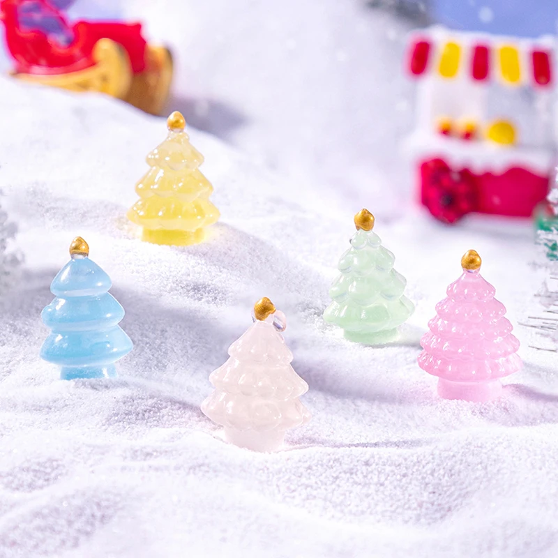 1Pc Mini Christmas Tree Decoration Christmas Figurines Fairy Garden Decor Snow Landscape Model Ornaments Resin Miniatures