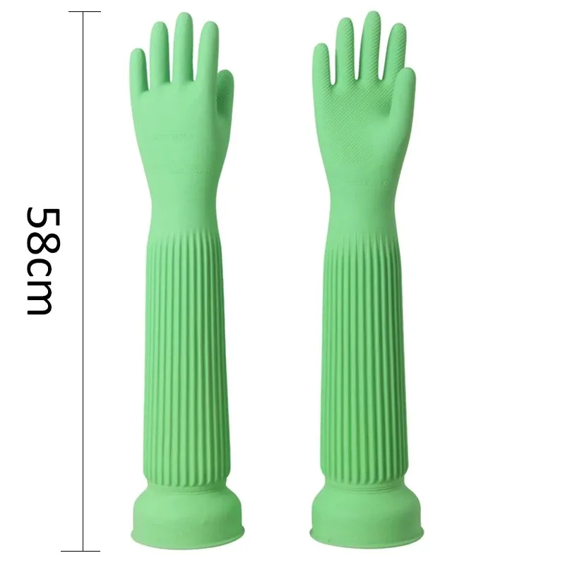 Latex Waterproof Long Gloves 58cm Green Pink Thicken Gardening Car Cleaning Dish Cloth Washing Elbow Lengthen Ultra Gloves