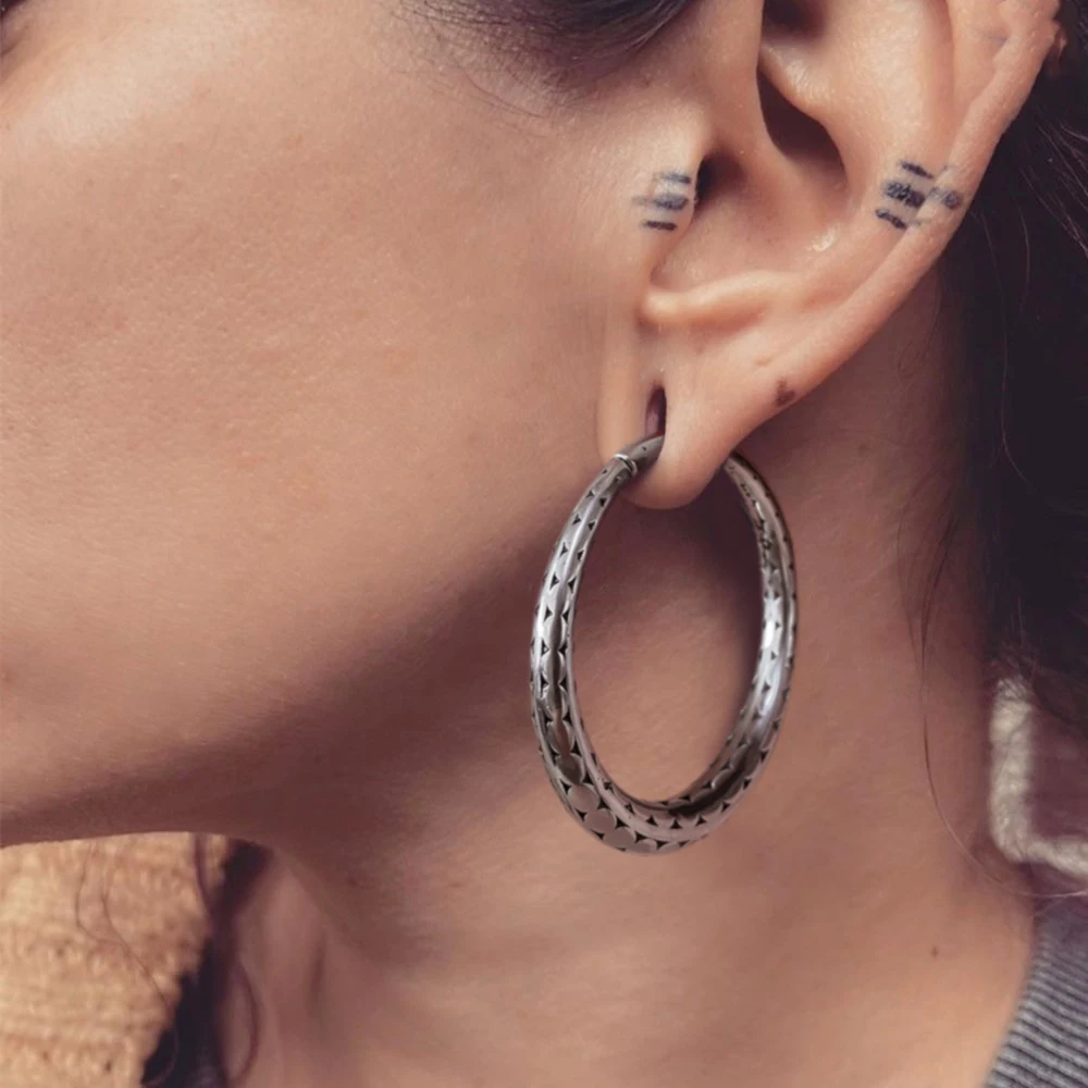 Giga 2Pcs 50mm Gauges Round Stainless Steel Ears Dangle Ear Weights Hanger 4mm(6g) for Stretched Earrings Piercing Body Jewelry
