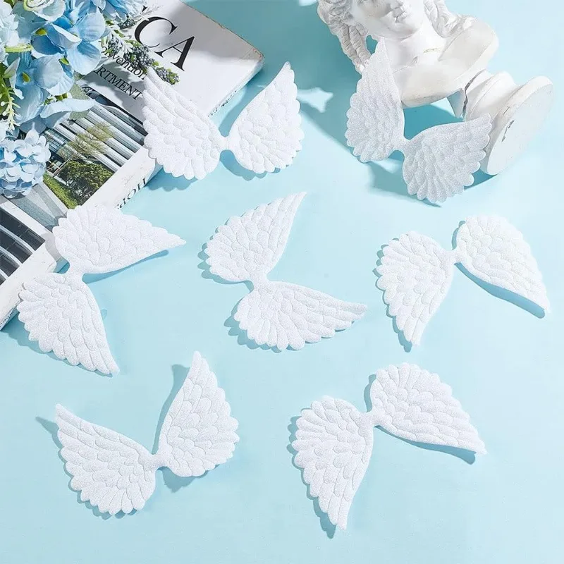 50 Pcs Glitter Angel Wing Applique Patches White Sew On Patches for Sewing Prom Dress Clothes Jeans Pants Shoes Decor Props