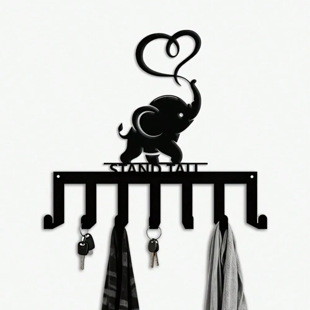CIFBUY Iron Wall Hooks Elephant Design 7 Key Holder Metal Hanger for Entryway Hallway Organizer Rustic Home Decor