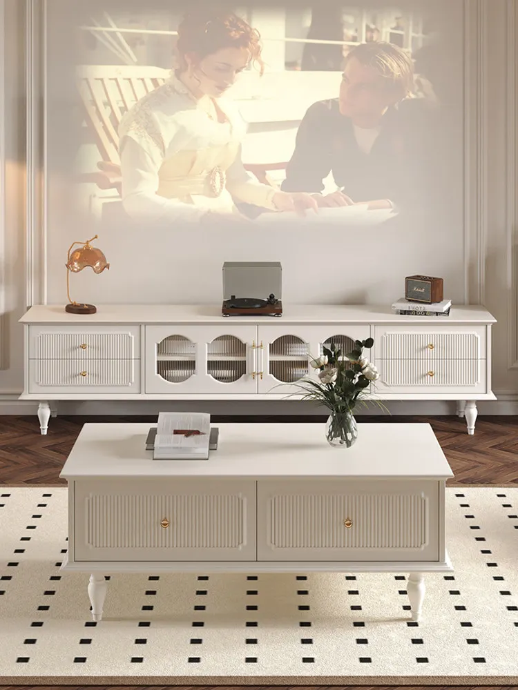 

Hxl cream style tv cabinet coffee table combination storage cabinet