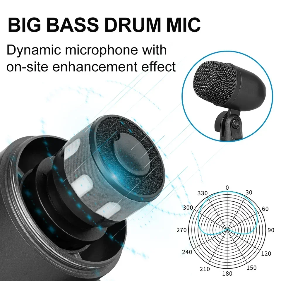 

PG 7-Piece Drum Microphone Kit For Performing And Recording Drummers For Kick Drums, Snare, Rack/Floor Toms, Congas