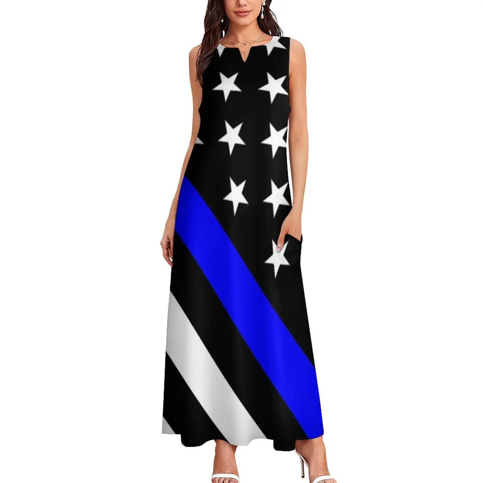 Police: Black Flag & The Thin Blue Line Long Dress prom clothes chic and elegant woman dress Dress