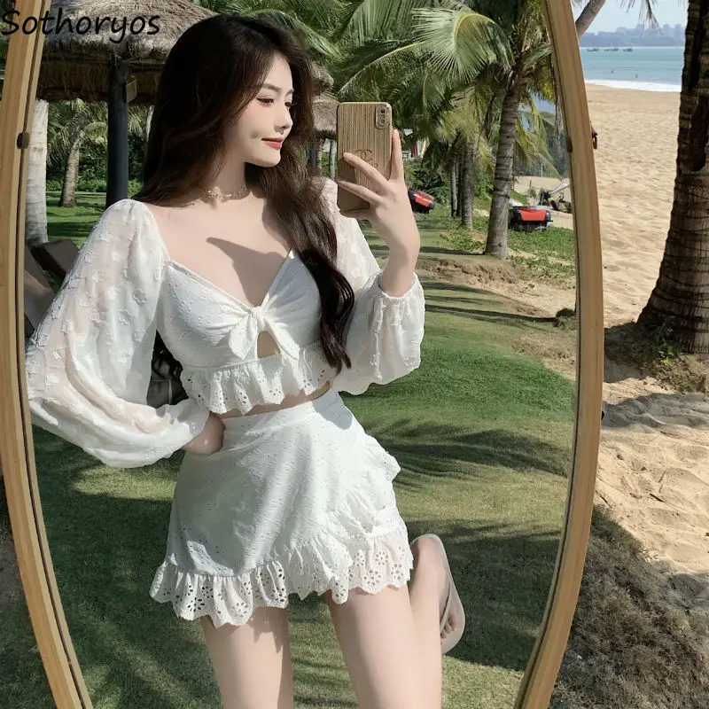 Conjunto de Bikini para mujer, traje de baño Sexy, ropa de calle elegante y fresca, moda Popular, estilo coreano, cintura alta, sólido, recién llegado, acogedor